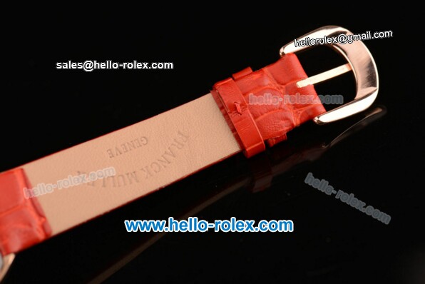 Franck Muller Heart Swiss Quartz Rose Gold Case with Red Leather Strap Diamond Bezel and White Dial - ETA Coating - Click Image to Close